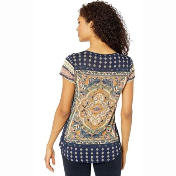 Lucky Brand Navy Persian Carpet Tee - SZ 1X - Picture 3 of 12